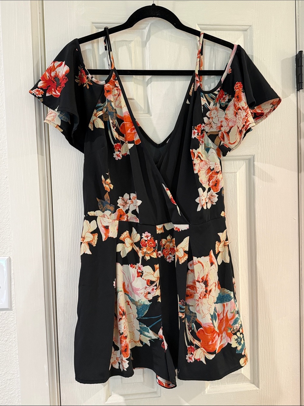 Black Floral V-Neck Romper by Band of Gypsies